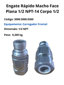 Engate Rápido Macho Face Plana 1/2 NPT-14 Corpo 1/2 - 3000.5000.0360
